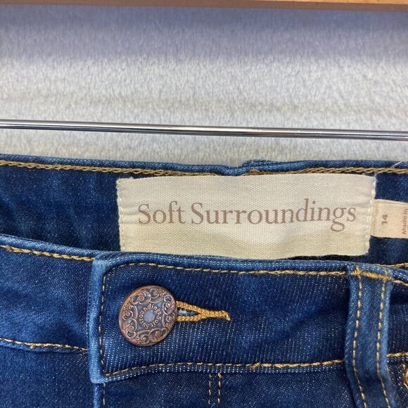 Soft Surroundings Ultimate Denim Flare Leg Jeans Size 14 Dark Wash Blue Stretch - Picture 3 of 16